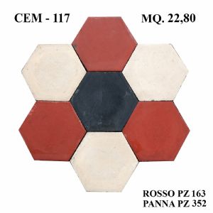 Ancien revêtement de sol en carreaux de ciment hexagonaux. Côté 13 cm. Début du XXe siècle.